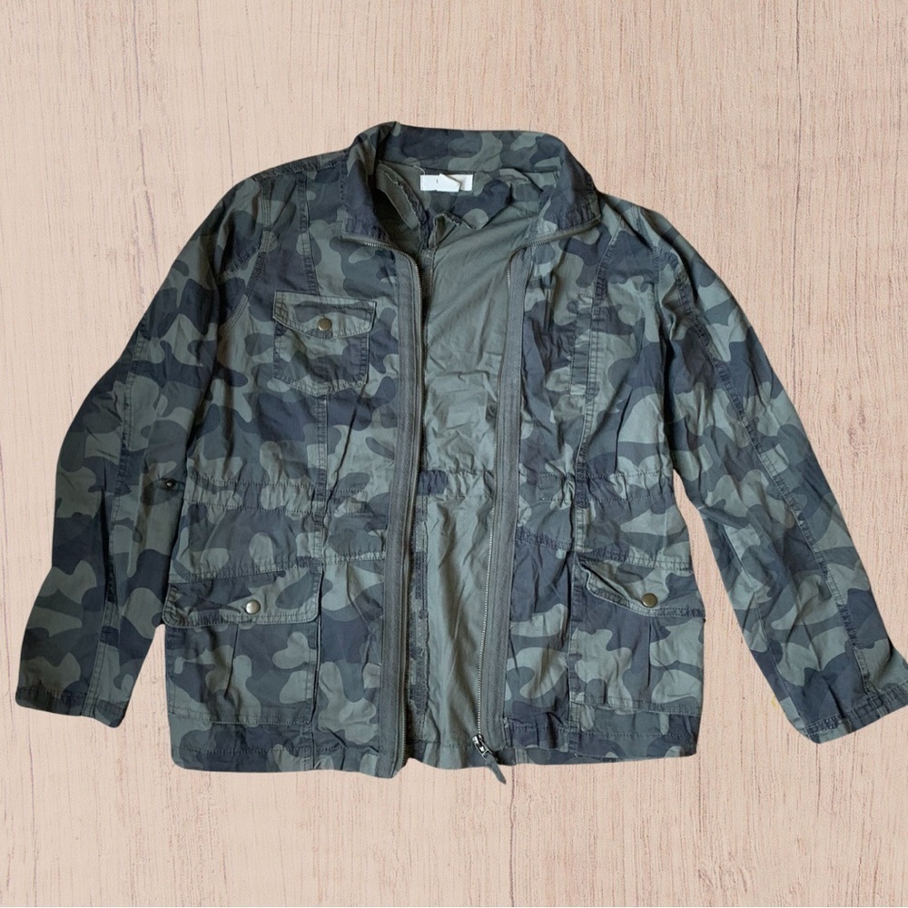 Womens Cargo Jacket Large green Camo Military Cotton